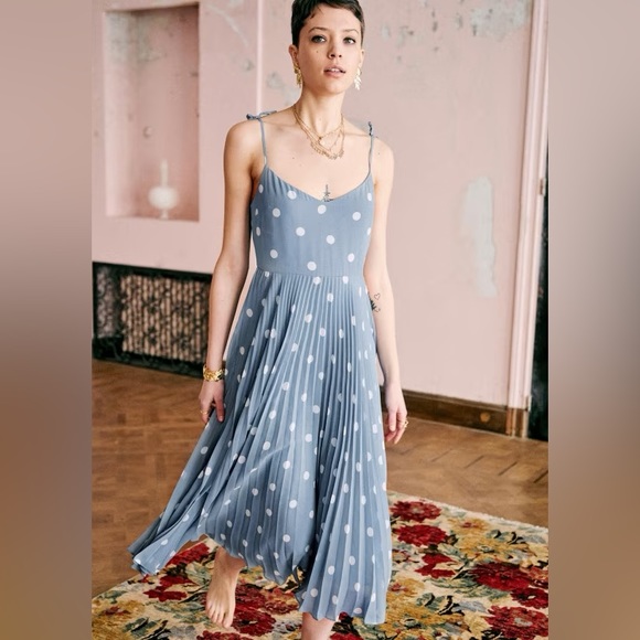 Sezane Dresses & Skirts - Sezane nissa dress ecru dots blue background size 36 EUC